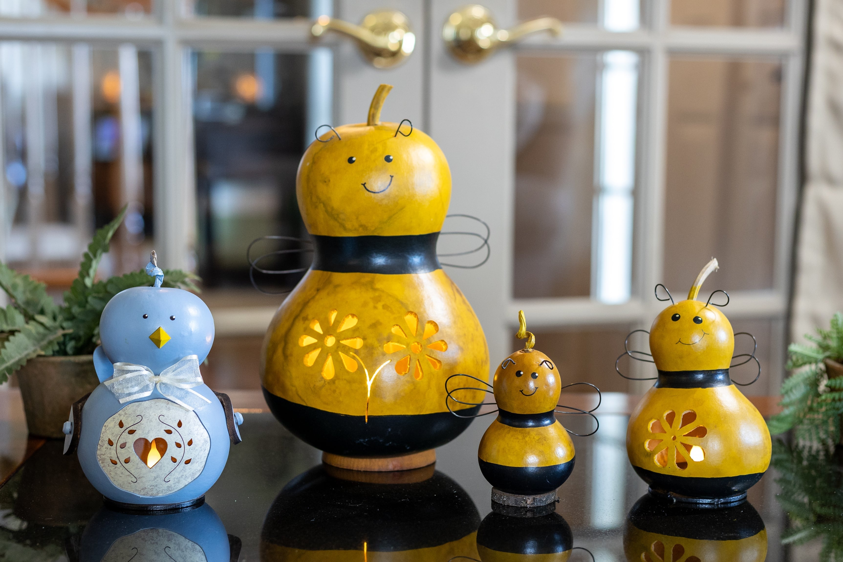 Blue Bird and Bumble Bee Gourds at Meadowbrooke Gourds. 